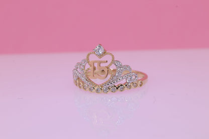 14K Gold 15 Anos Quinceanera Crown Ring X