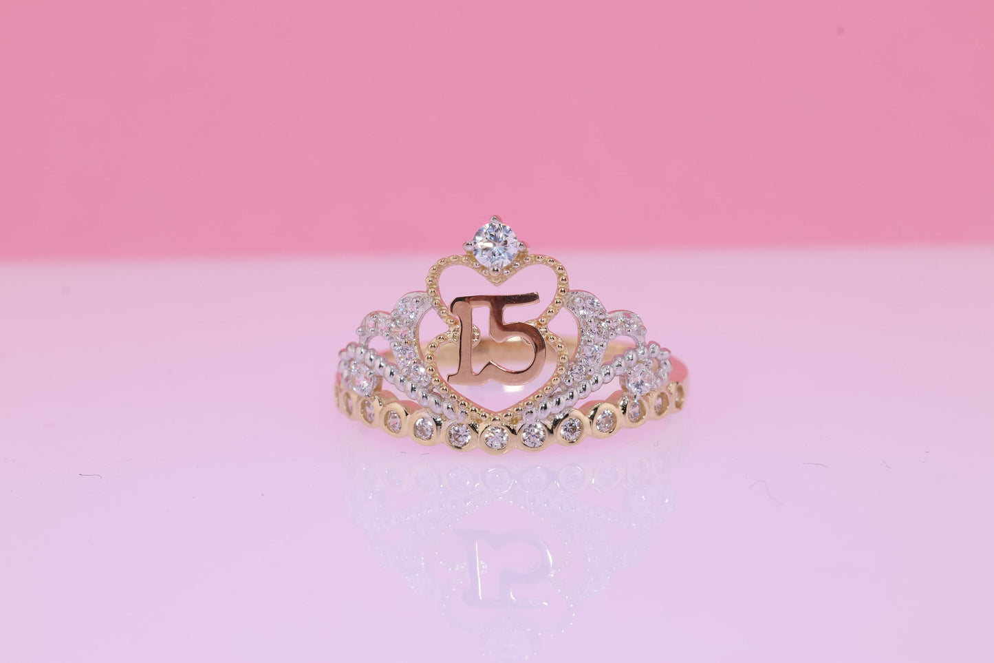 14K Gold 15 Anos Quinceanera Crown Ring X