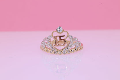 14K Gold 15 Anos Quinceanera Crown Ring X