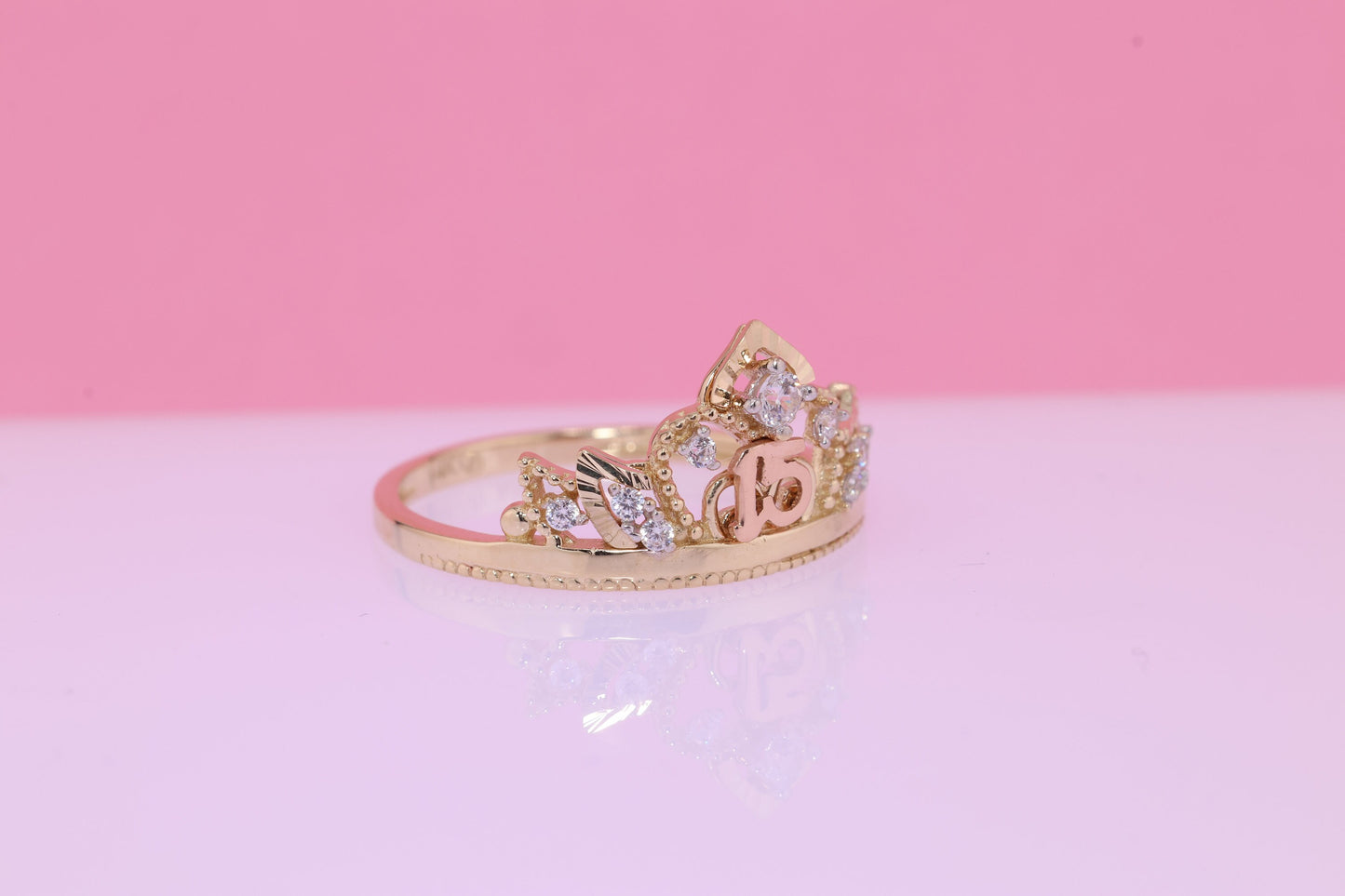 14K Gold 15 Anos Quinceanera Crown Ring T