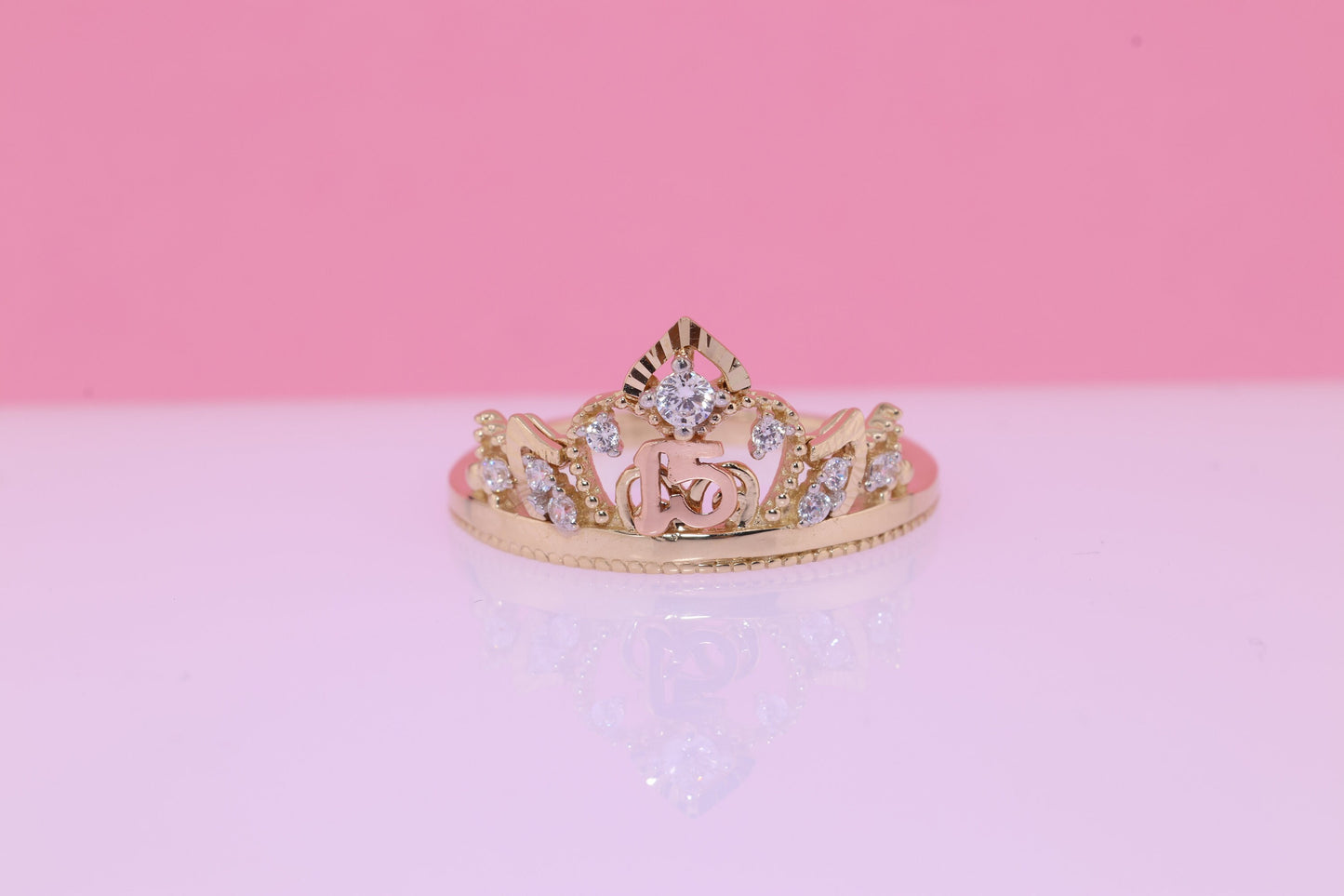 14K Gold 15 Anos Quinceanera Crown Ring T