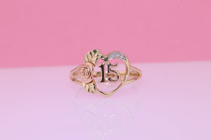 14K Gold 15 Anos Quinceanera Crown Ring S