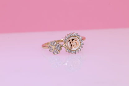 14K Gold 15 Anos Quinceanera Crown Ring Q