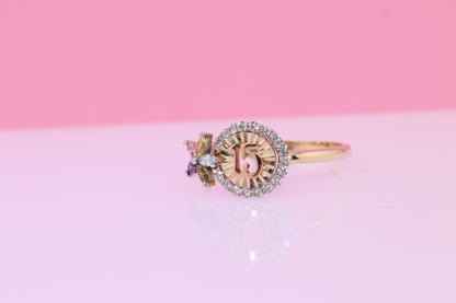 14K Gold 15 Anos Quinceanera Crown Ring P