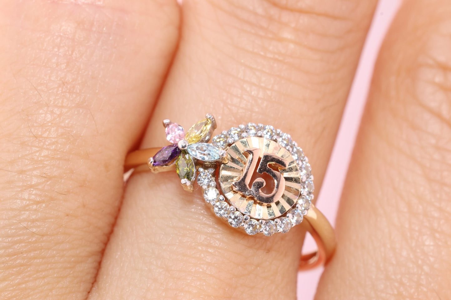 14K Gold 15 Anos Quinceanera Crown Ring P