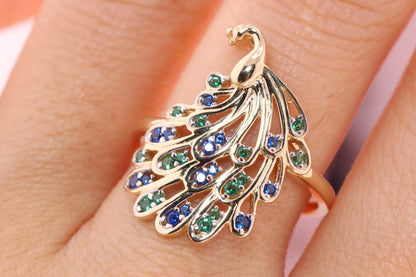 14k Solid Gold Peacock Ring B