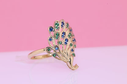 14k Solid Gold Peacock Ring B