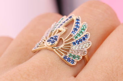 14k Solid Gold Peacock Ring A