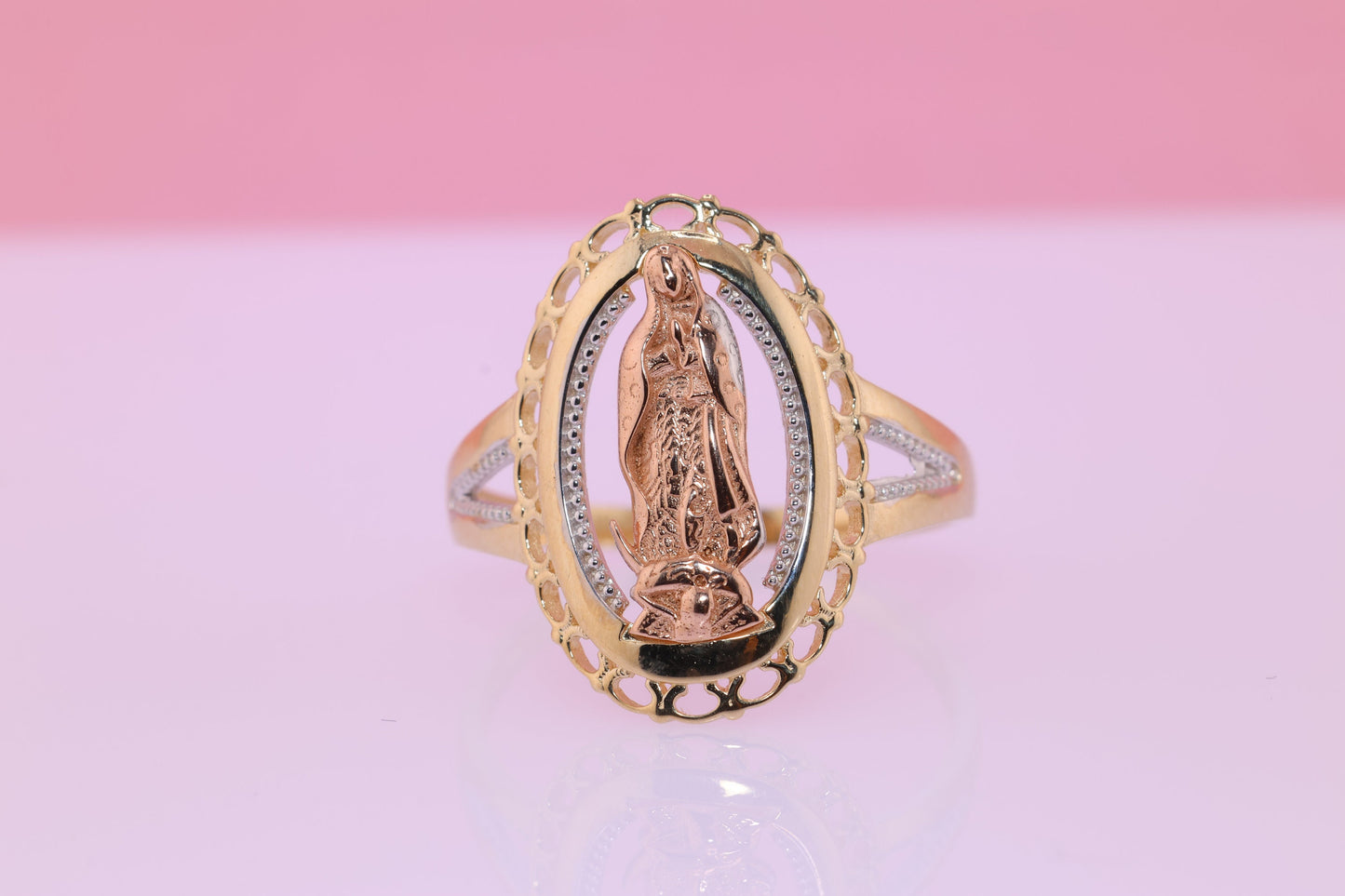 14k Solid Gold Virgin Mary Virgen Maria Lady Guadalupe Ring M