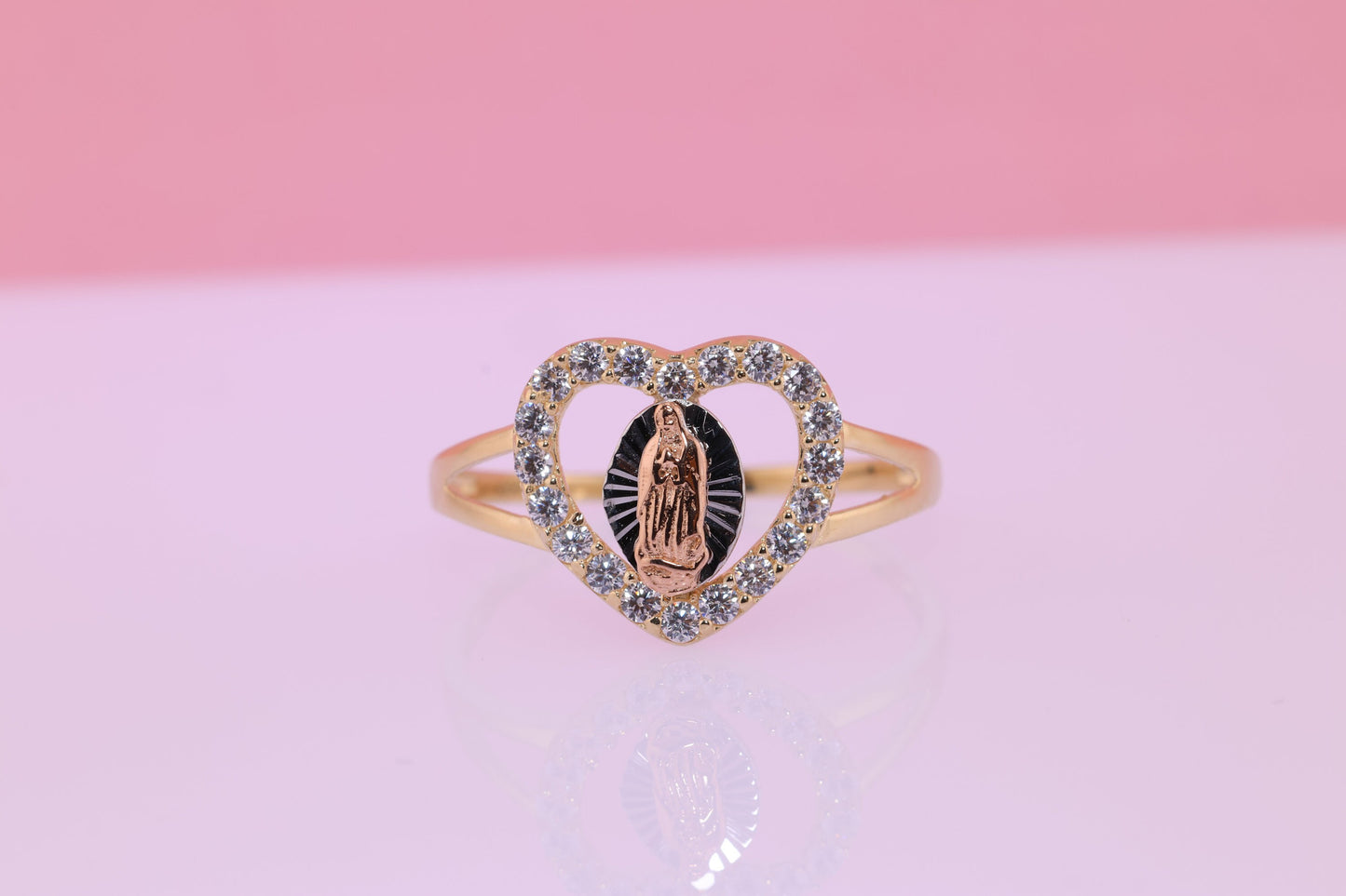 14k Solid Gold Virgin Mary Virgen Maria Lady Guadalupe Ring K