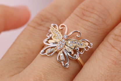 14k Two Tone Color Butterfly Ring F