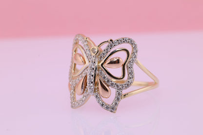 14k Two Tone Color Butterfly Ring E