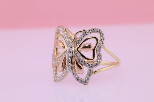 14k Two Tone Color Butterfly Ring E