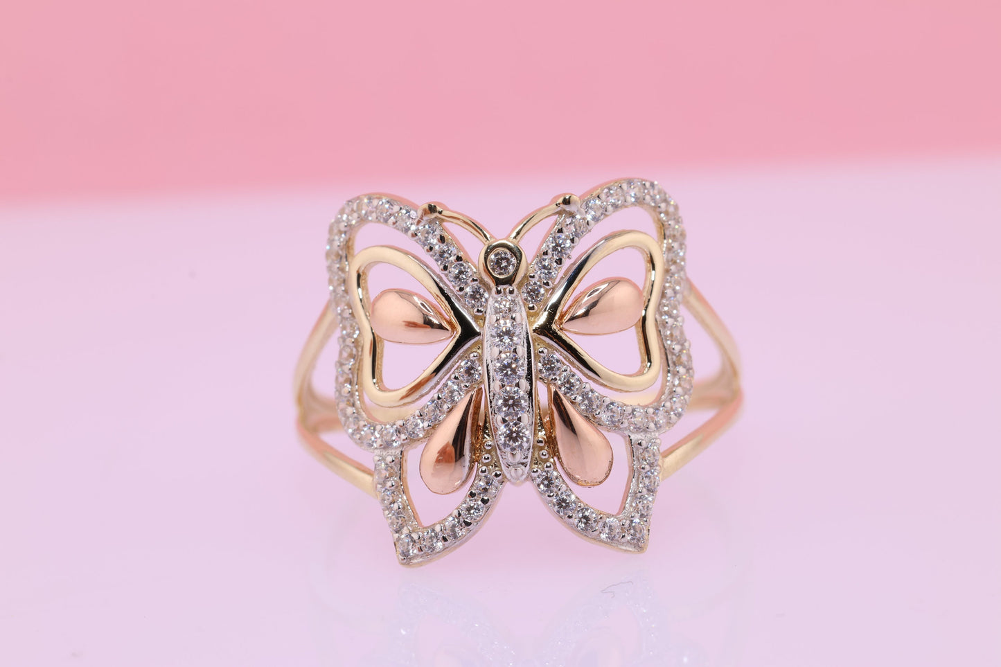 14k Two Tone Color Butterfly Ring E