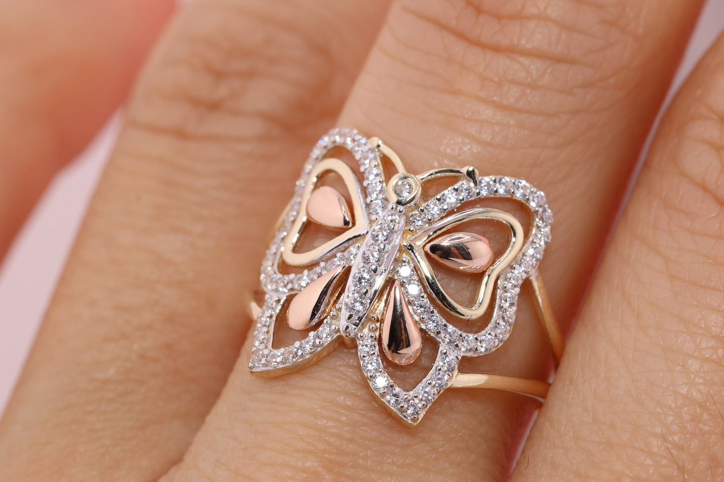 14k Two Tone Color Butterfly Ring E