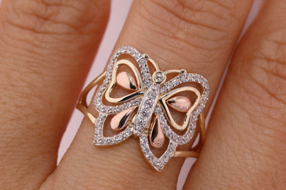 14k Two Tone Color Butterfly Ring E