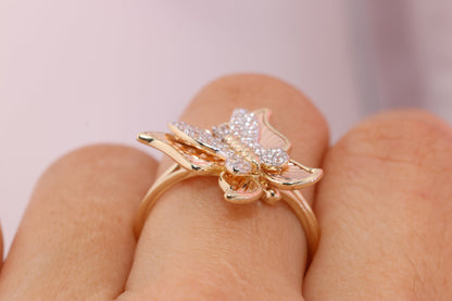 14k Two Tone Color Butterfly Ring D