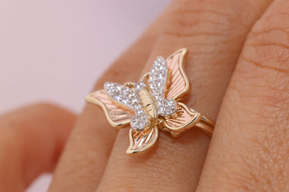 14k Two Tone Color Butterfly Ring D