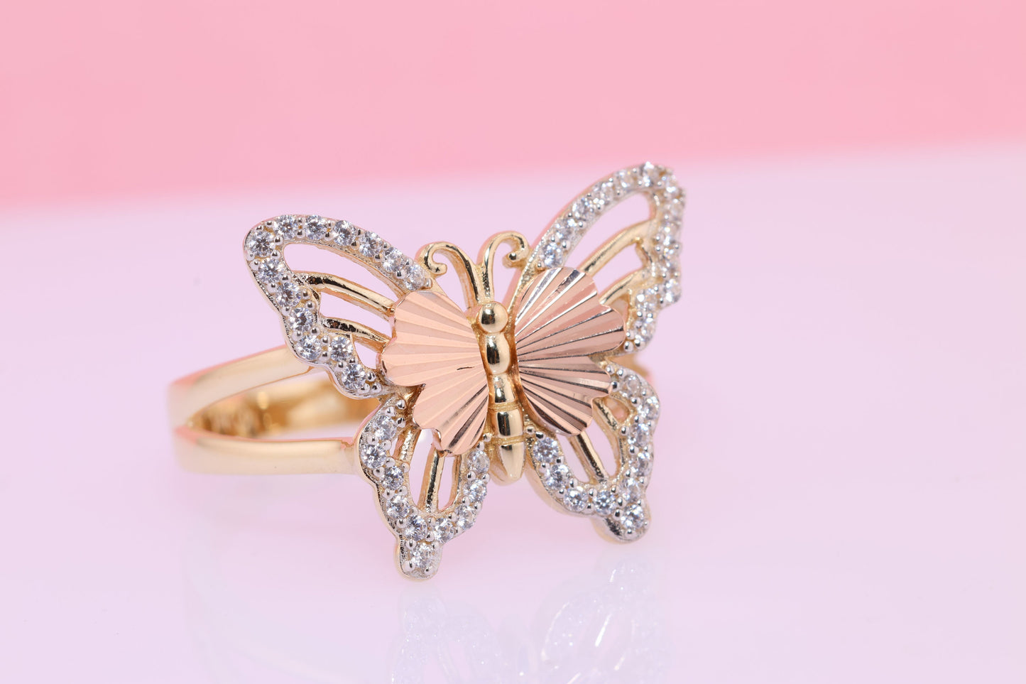 14k Two Tone Color Butterfly Ring C