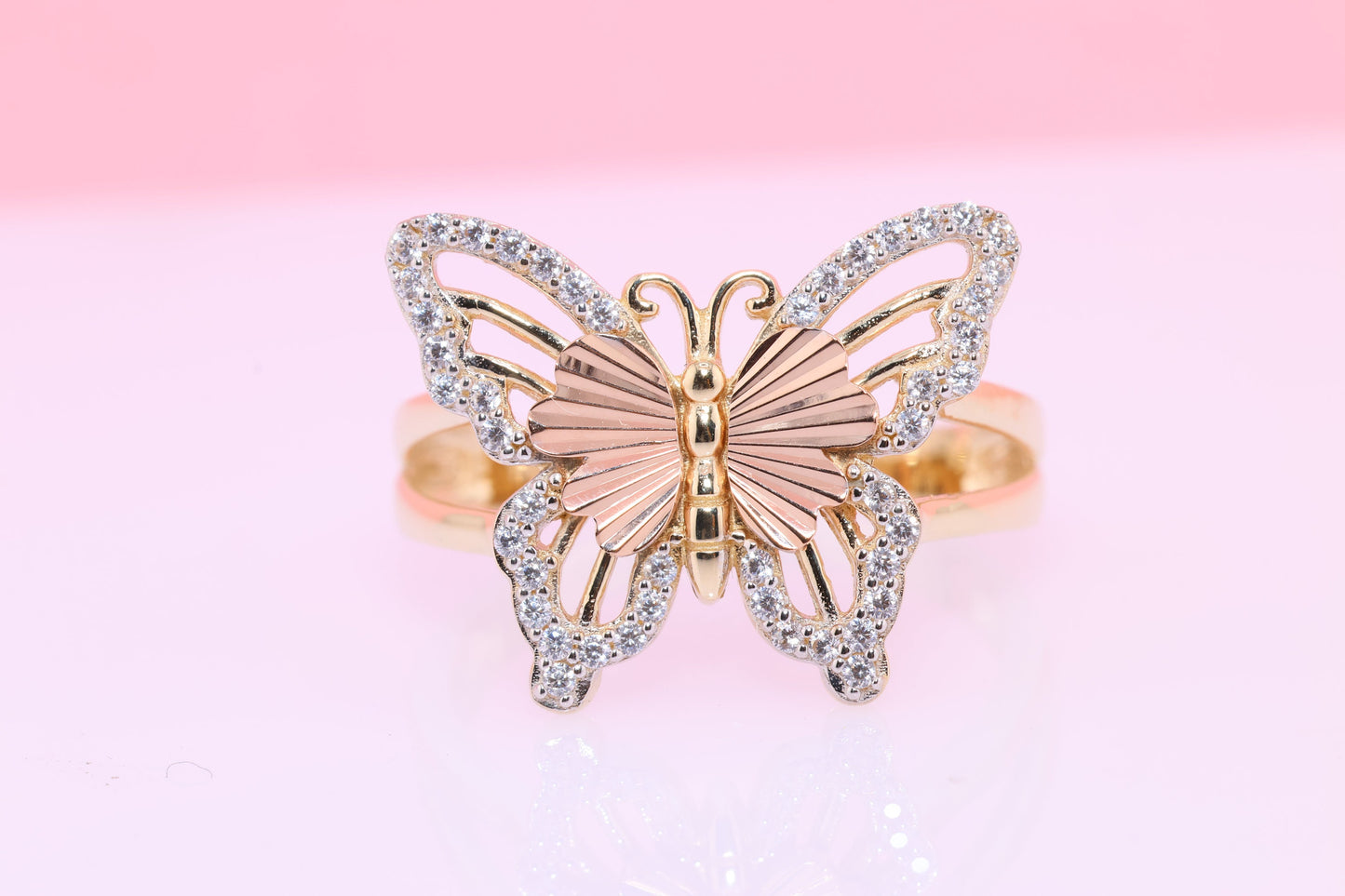 14k Two Tone Color Butterfly Ring C