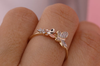 14k Two Tone Color Butterfly Ring B