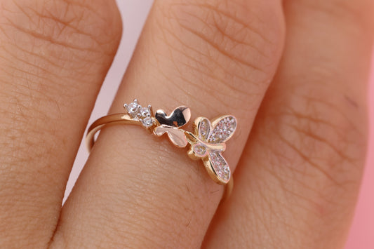 14k Two Tone Color Butterfly Ring B