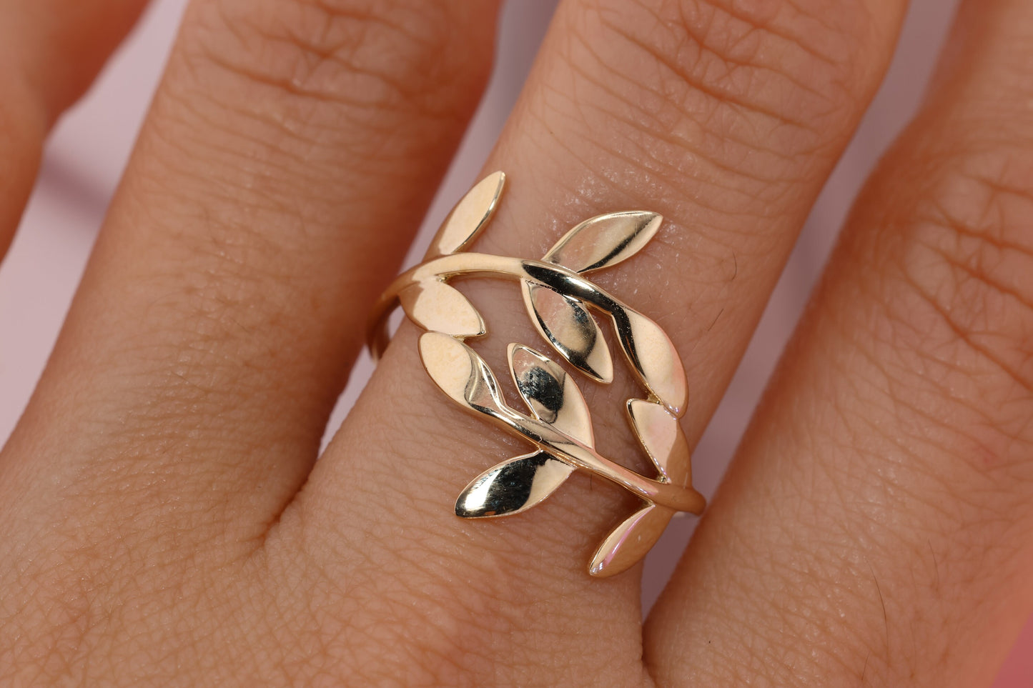 14K Solid Gold Olive Leaf Ring