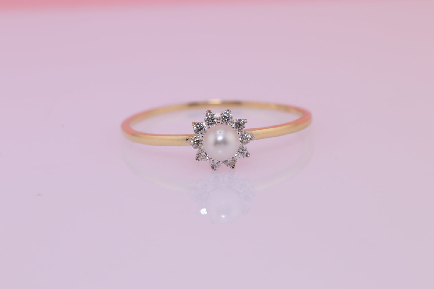 14K Gold Pearl CZ Ring