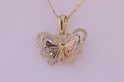 14k Tri Color Cubic Zirconia  Butterfly Pendant D