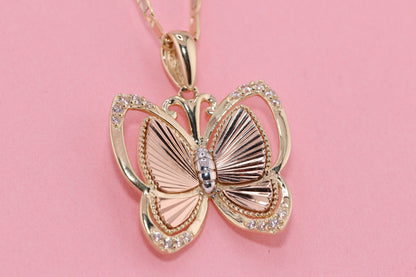 14k Tri Color Cubic Zirconia  Butterfly Pendant E