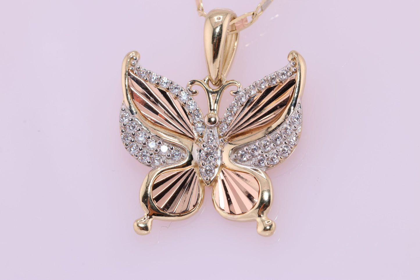 14k Tri Color Cubic Zirconia  Butterfly Pendant C