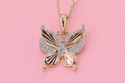 14k Tri Color Cubic Zirconia  Butterfly Pendant C