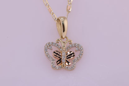 14k Tri Color Cubic Zirconia  Butterfly Pendant B