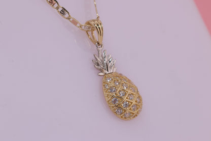 14k Real Gold CZ Pineapple Pendant