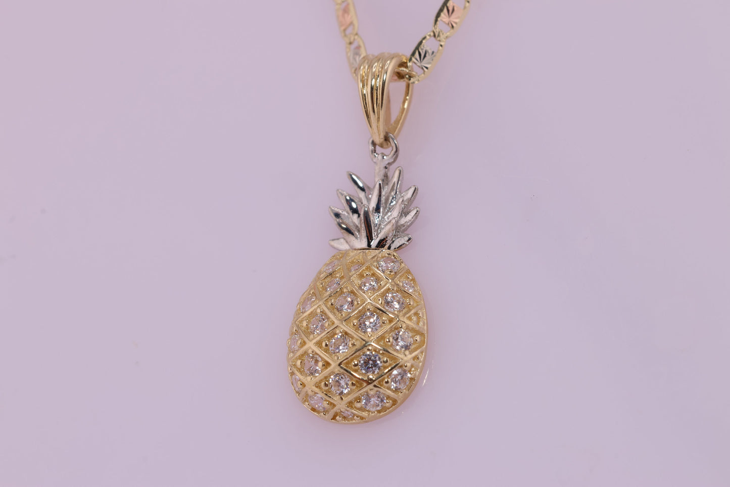 14k Real Gold CZ Pineapple Pendant