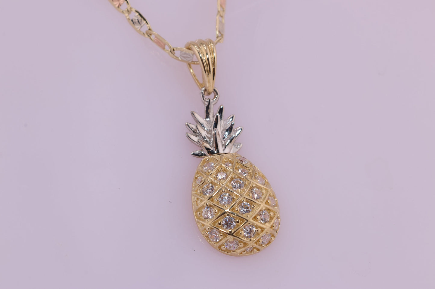 14k Real Gold CZ Pineapple Pendant