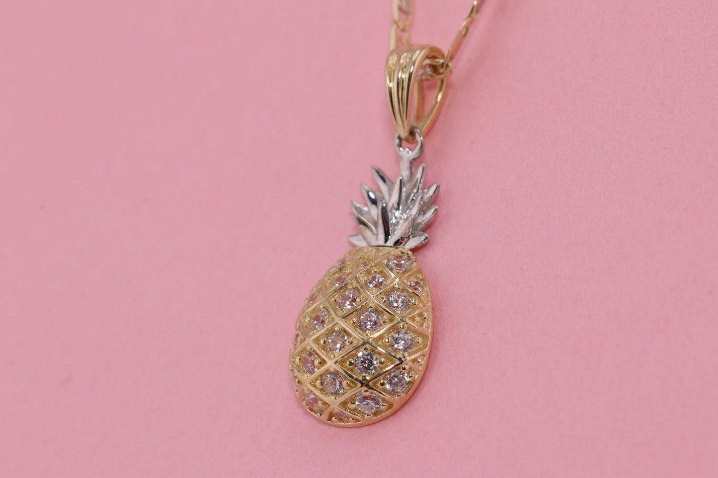 14k Real Gold CZ Pineapple Pendant