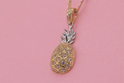 14k Real Gold CZ Pineapple Pendant