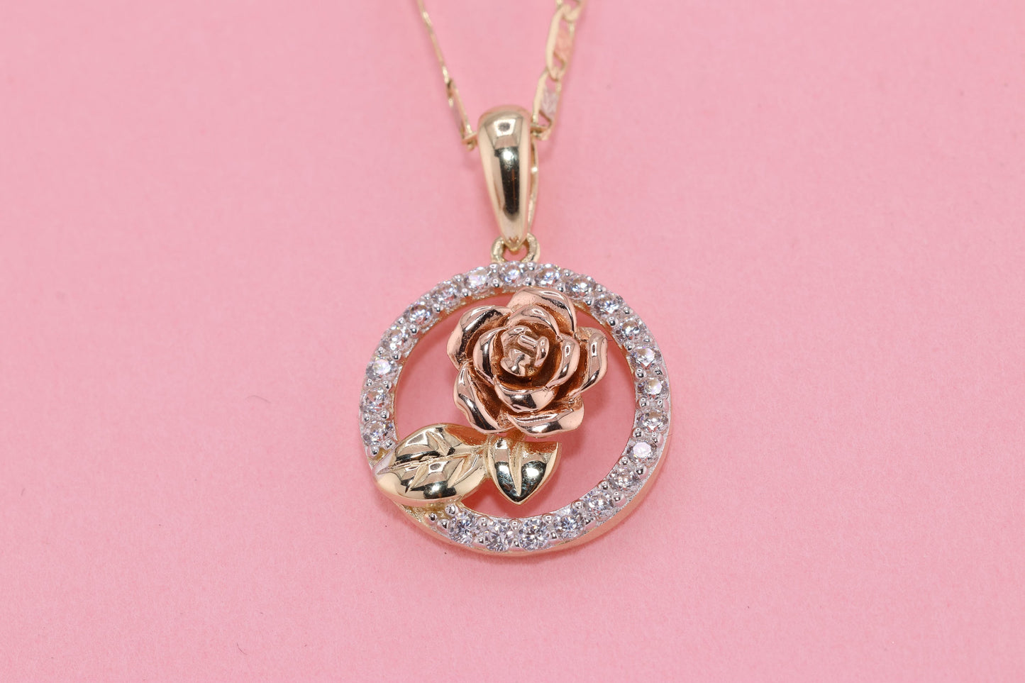 14k Pink Rose Gold CZ Pendant B