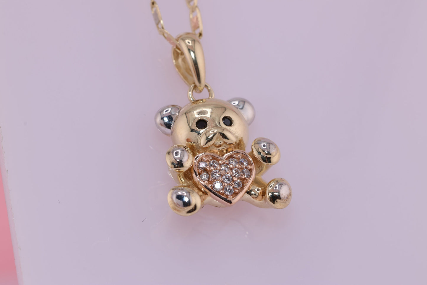 14K Real Gold CZ Teddy Bear Pendants