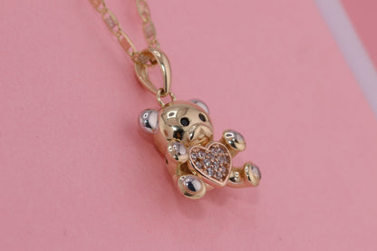 14K Real Gold CZ Teddy Bear Pendants