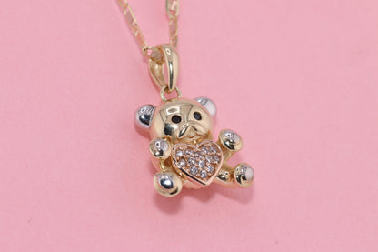 14K Real Gold CZ Teddy Bear Pendants