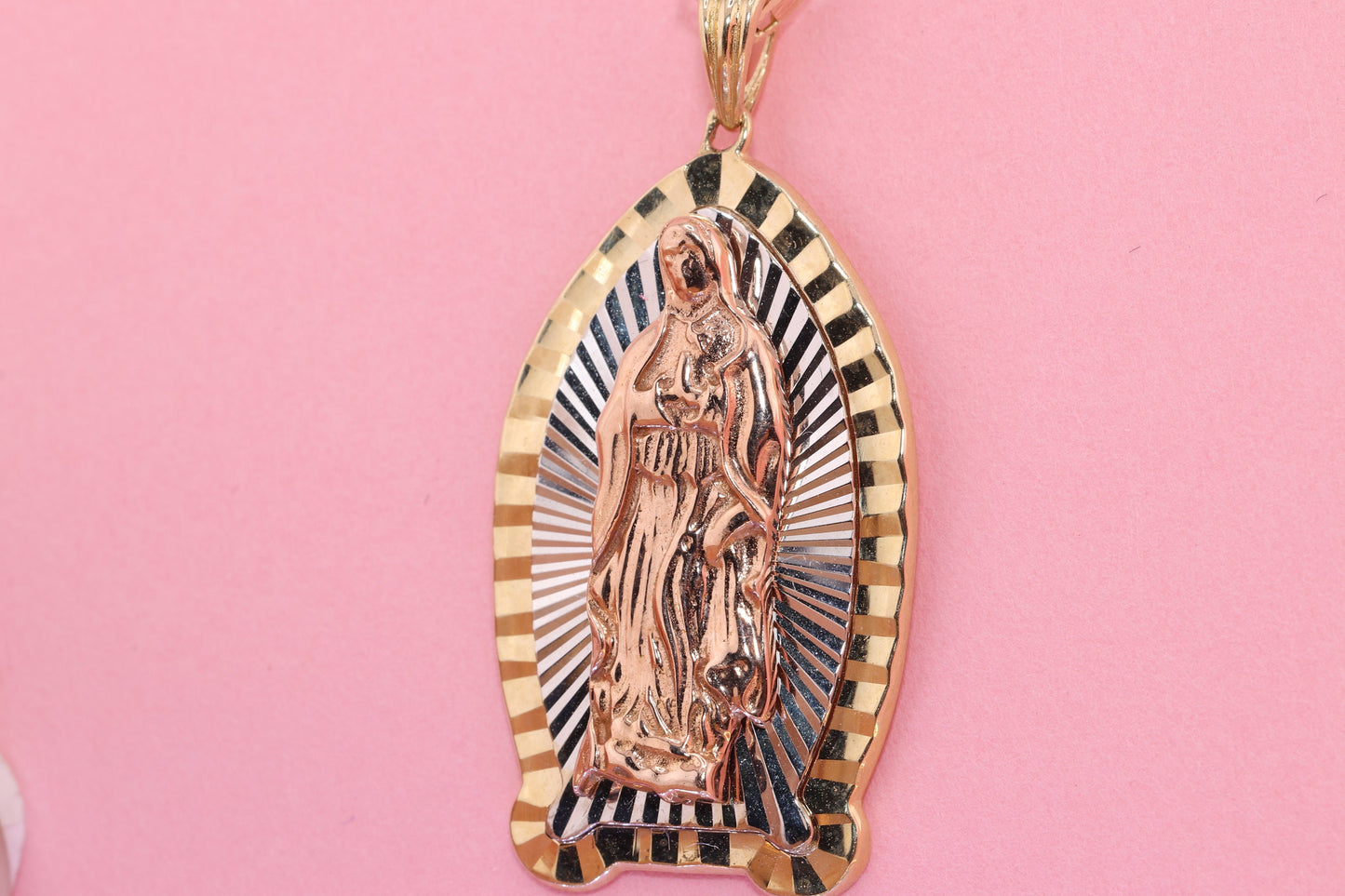 14k Solid Gold Virgin Mary Virgin Maria Lady Guadalupe Pendant  S