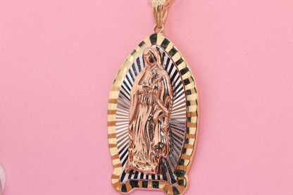 14k Solid Gold Virgin Mary Virgin Maria Lady Guadalupe Pendant  S