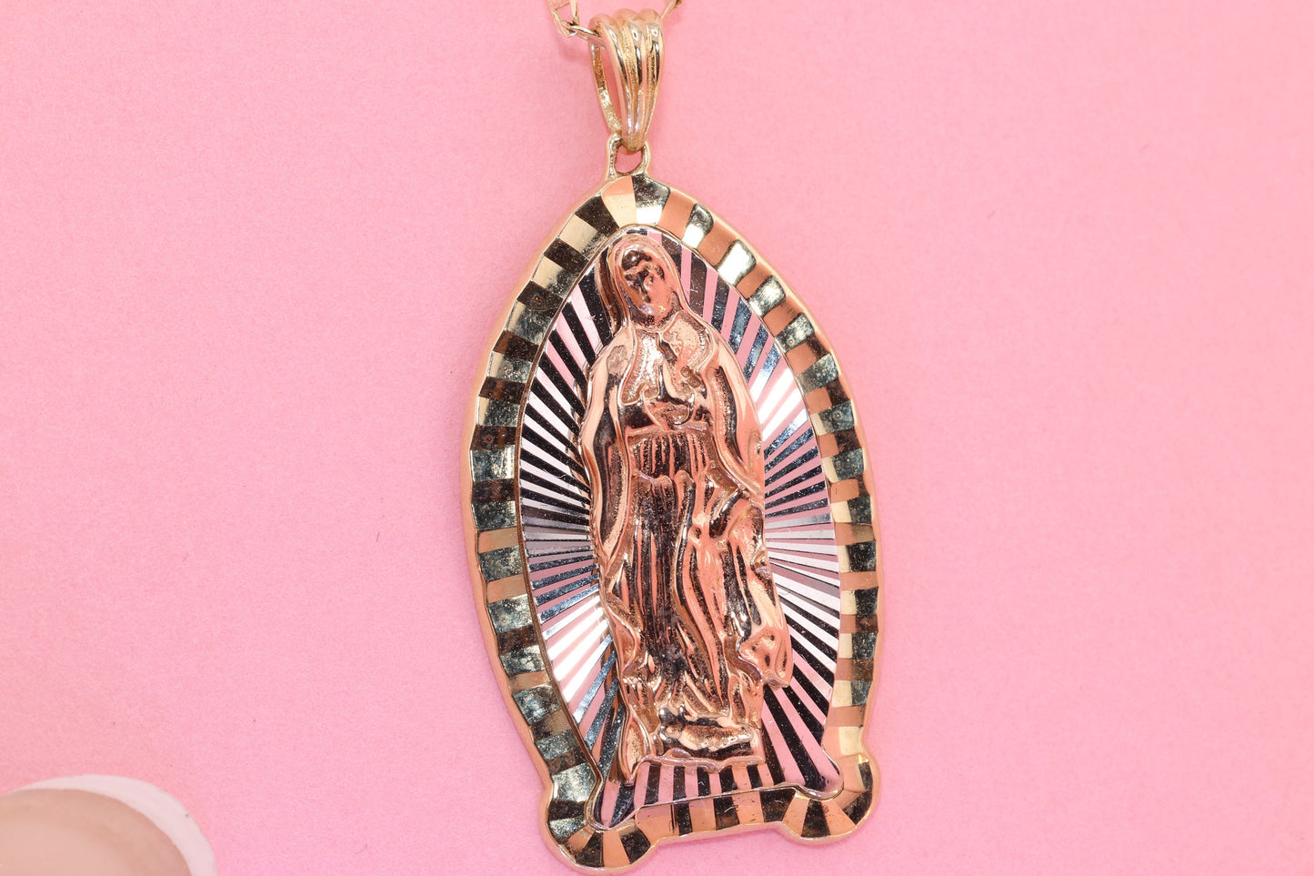 14k Solid Gold Virgin Mary Virgin Maria Lady Guadalupe Pendant  S