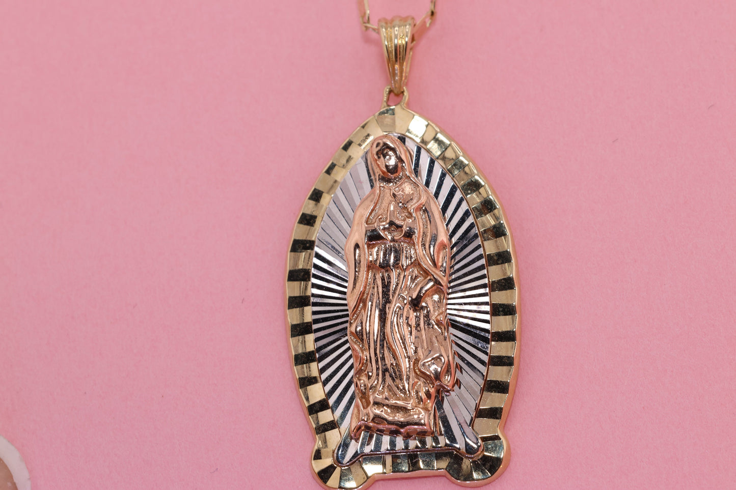 14k Solid Gold Virgin Mary Virgin Maria Lady Guadalupe Pendant  S