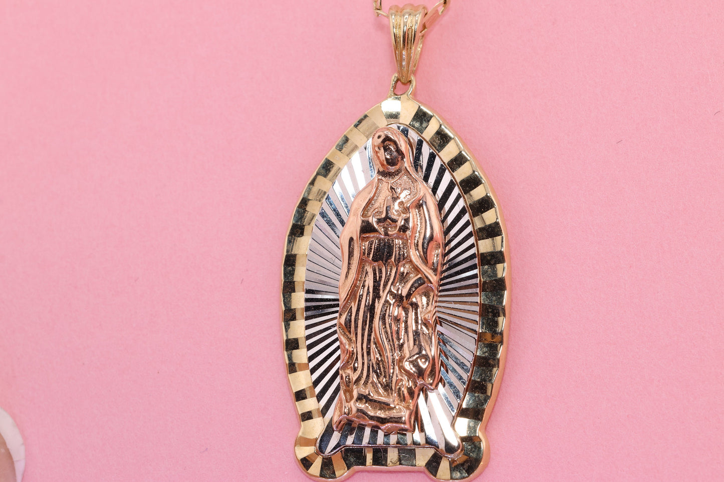 14k Solid Gold Virgin Mary Virgin Maria Lady Guadalupe Pendant  S