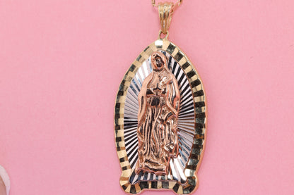 14k Solid Gold Virgin Mary Virgin Maria Lady Guadalupe Pendant  S