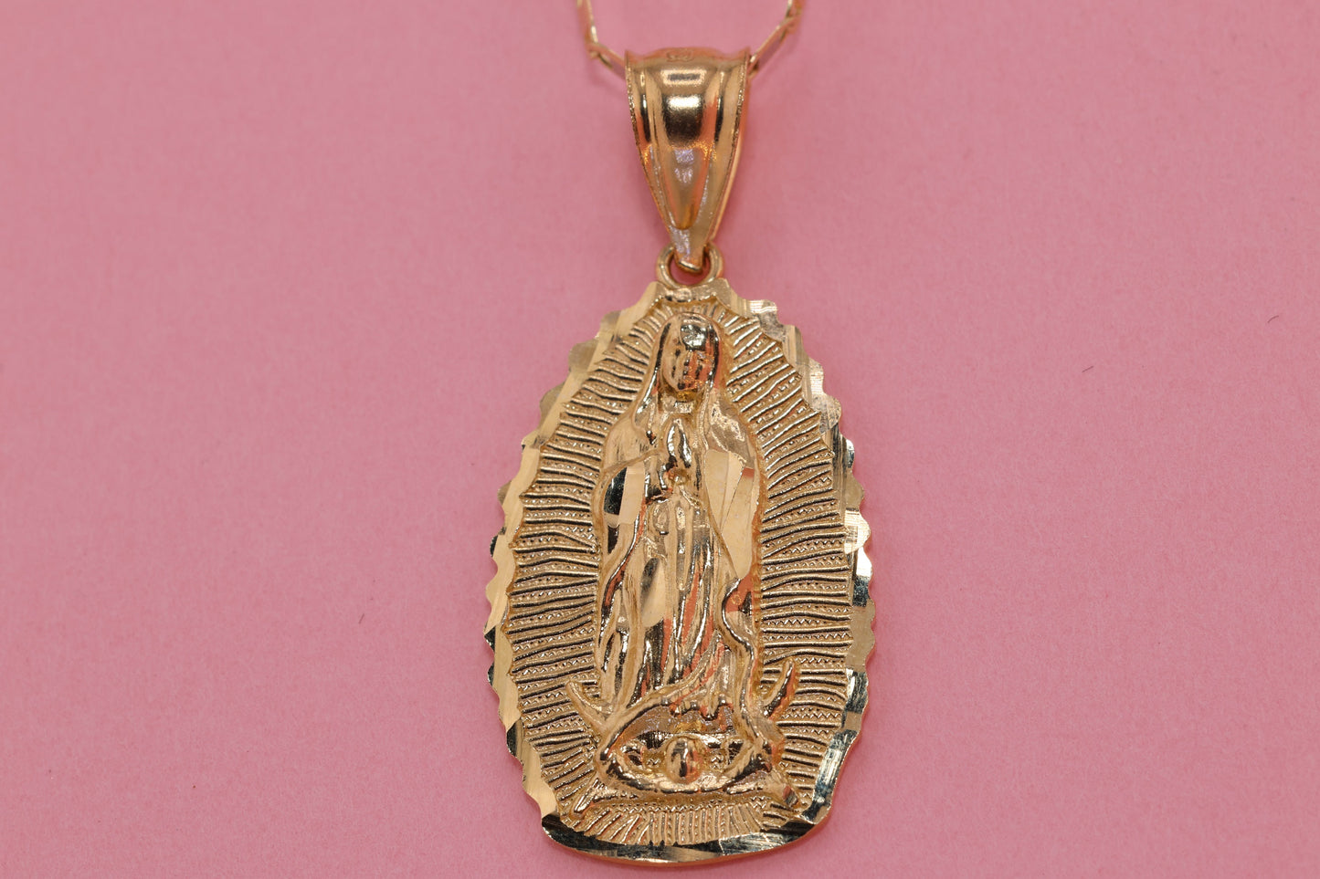 14k Solid Gold Virgin Mary Virgin Maria Lady Guadalupe Pendant R