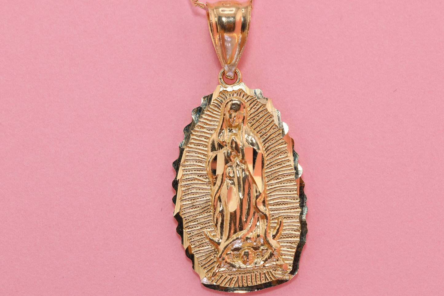 14k Solid Gold Virgin Mary Virgin Maria Lady Guadalupe Pendant R